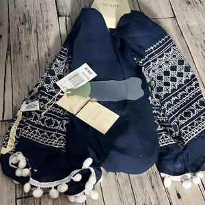 Quagga Green Label Women's Pompom Accent Scarf In Blue One Size NWT